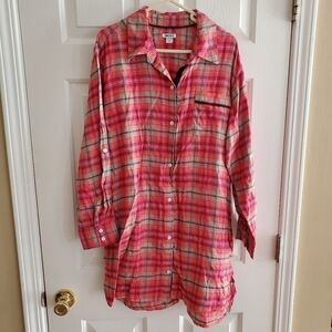 DKNY Pink Print Plaid Nightshirt with pockets size M